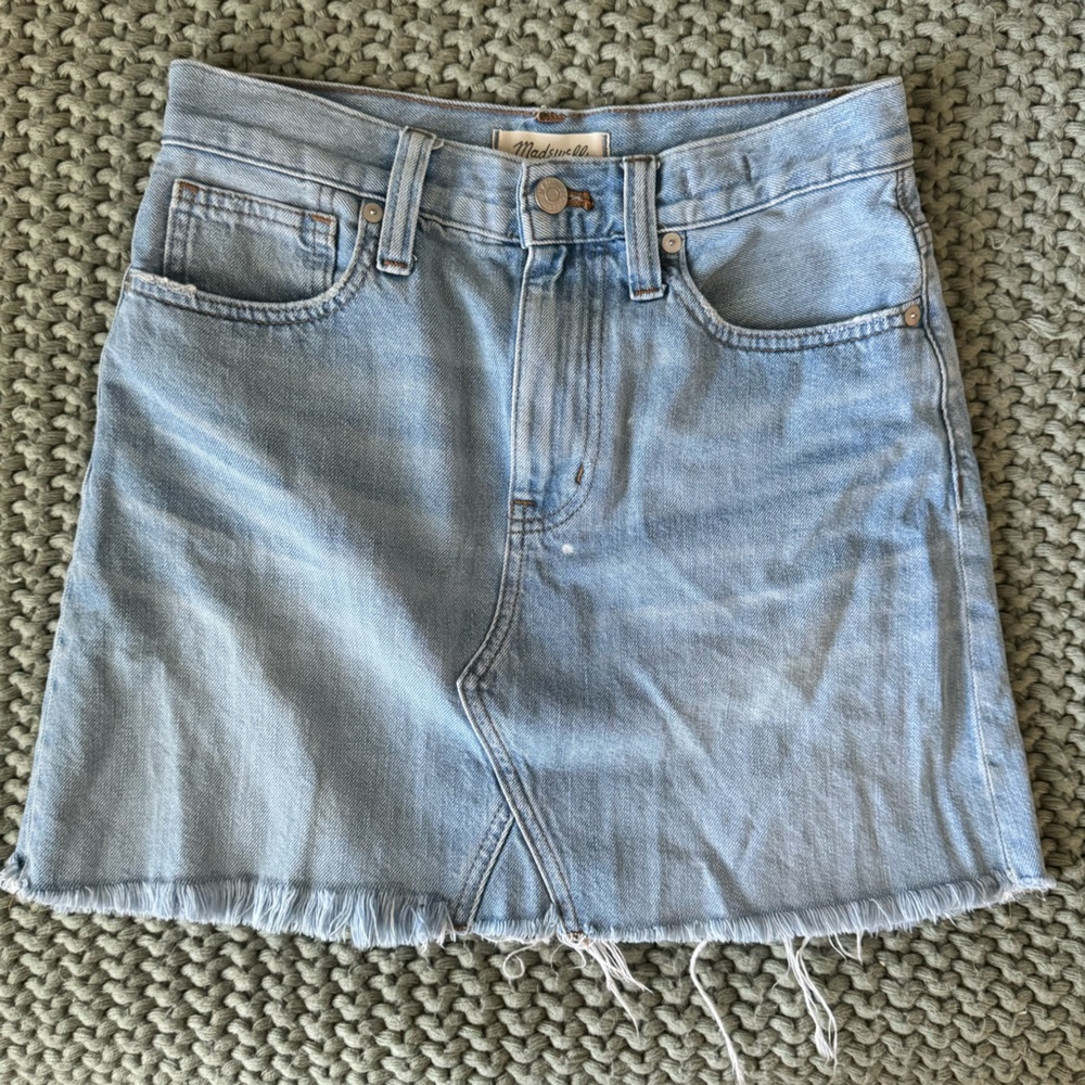 Madewell Rigid Denim A-Line Distressed Denim Mini Skirt